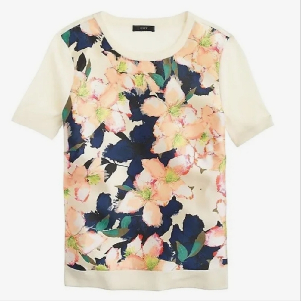 NWT! J. Crew Merino Wool Silk Cotton Blend Panel Sweater, Floral, Small